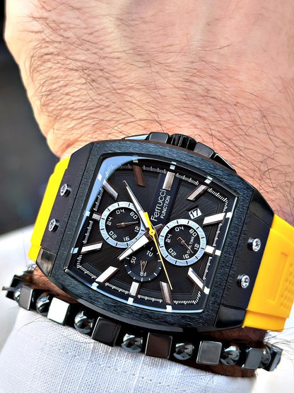 Ferrucci Function FCF.03297FS.06 Erkek Kol Saati – 46 mm Çelik Kasa, Silikon Kordon