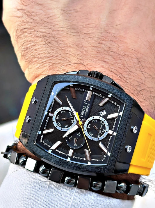 Ferrucci Function FCF.03297FS.06 Erkek Kol Saati – 46 mm Çelik Kasa, Silikon Kordon