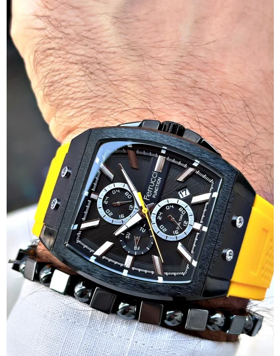 Ferrucci Function FCF.03297FS.06 Erkek Kol Saati – 46 mm Çelik Kasa, Silikon Kordon
